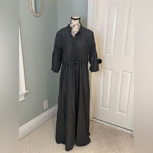 Weekend Gray Maxi Drawstring Dress | Size M | Sleeve Detail | Snap Neck |